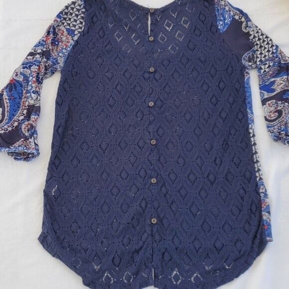 LUCKY BRAND LACE BACK TEE SHIRT BLUE SIZE MEDIUM RODEO COWGIRL WESTERN FESTIVAL - Picture 2 of 8